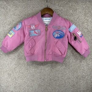 Boeing Kids XS Flight Bomber Puffer Jacket Pink Authentic Pilot Aviator Patches